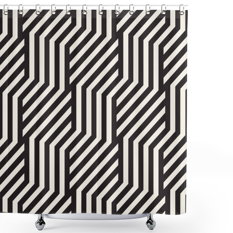 Personality  Vector Seamless Geometric Pattern. Modern Stylish Interlaced Lines Abstract Texture. Polygonal Linear Grid From Striped Elements. Shower Curtains