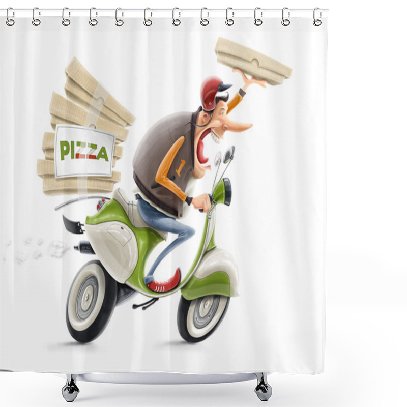 Personality  Man Delivering Pizza On Bicycle Shower Curtains