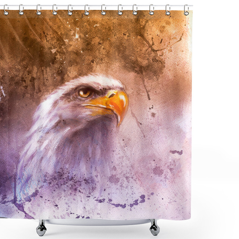 Personality  Symbol Of American Freedom, Wild Bald Eagle , One Stretching His Black Wings To Fly, On Abstract Background Shower Curtains