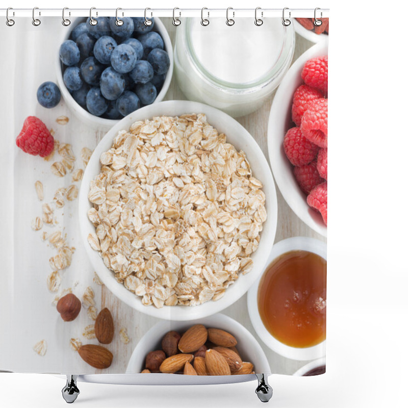 Personality  Cereal And Various Delicious Ingredients For Breakfast, Top View Shower Curtains