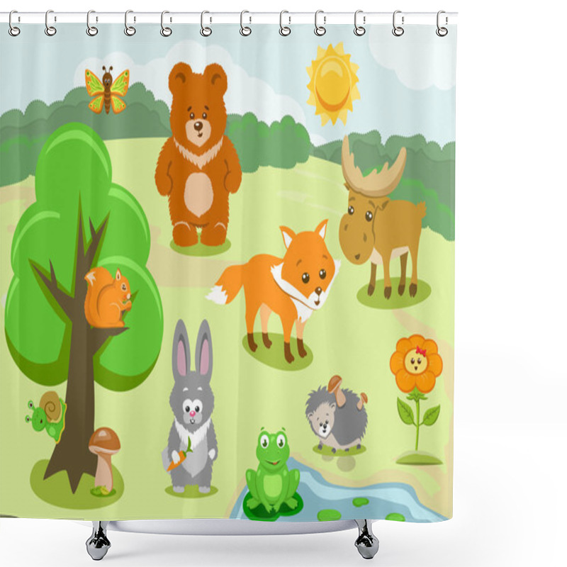 Personality  Woodland Animals And Cute Forest Design Elements Shower Curtains