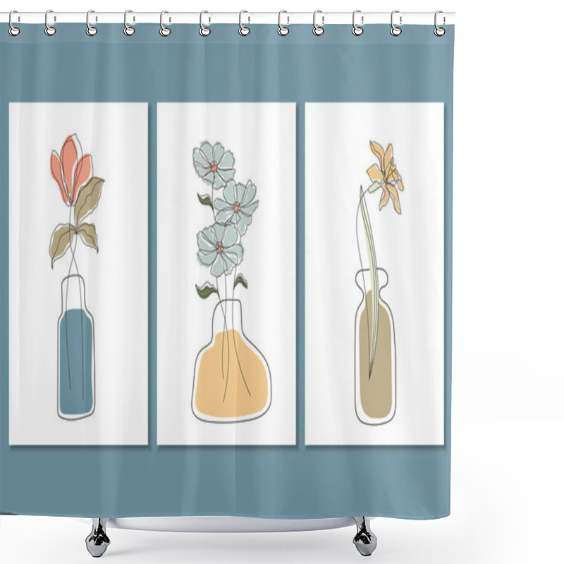 Personality  Set Of Three Abstract Botanical Posters, Vector Illustration Shower Curtains