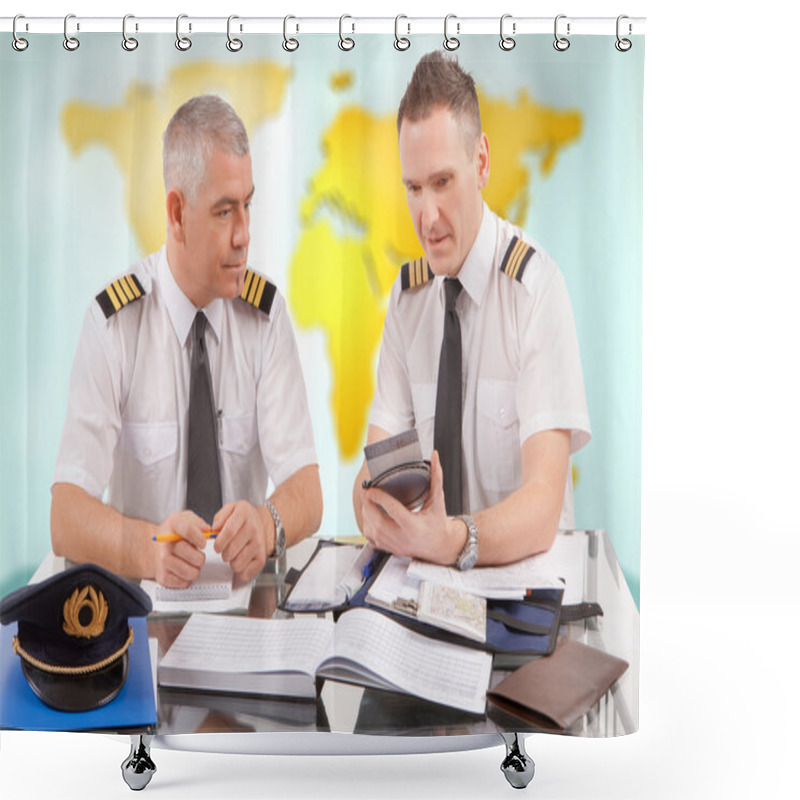 Personality  Airline Pilots Filling In Papers In ARO Shower Curtains