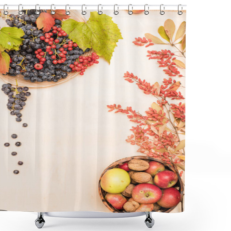 Personality  Autumn Composition Of Fruits, Berries And Nuts On A Light Background. High Quality Photo Shower Curtains