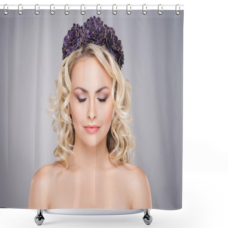 Personality  Gorgeous Blond With Closed Eyes Wearing A Purple Flower Crown Shower Curtains