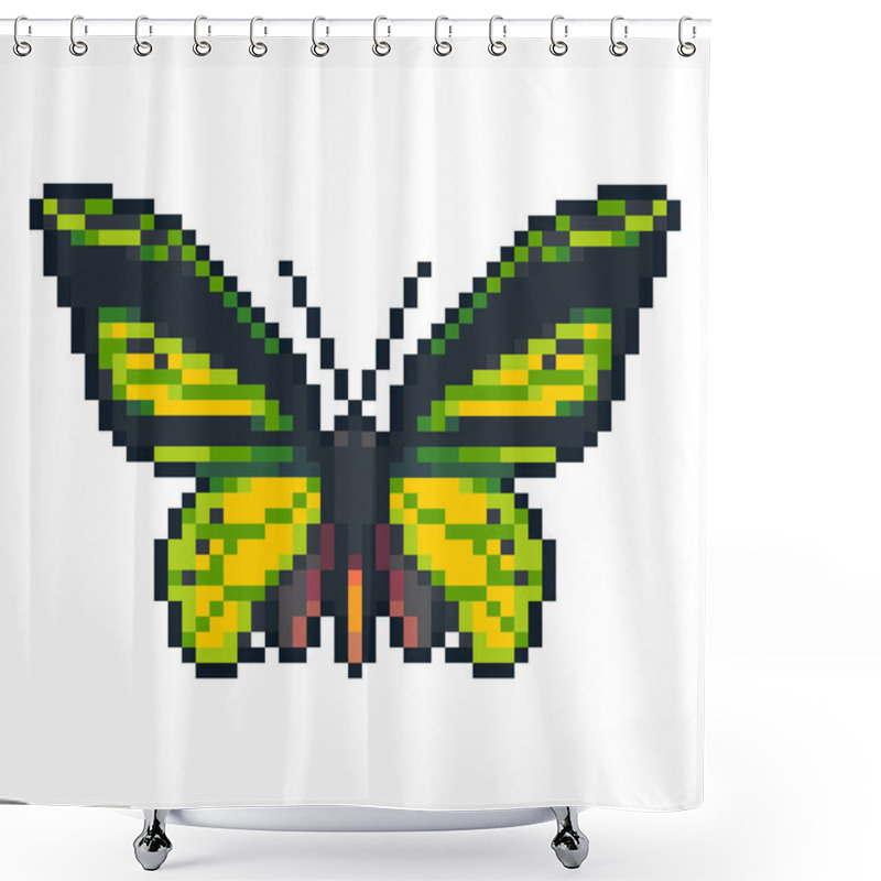 Personality  Pixel Art Vector Birdwing Butterfly Isolated On White Background. Shower Curtains