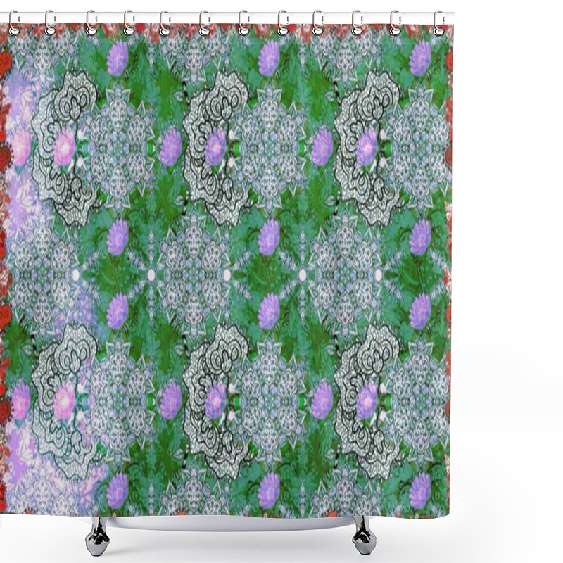 Personality  Raster Floral Pattern In Doodle Style With Flowers. Flowers On Green Colors. Gentle, Summer Floral Background. Shower Curtains