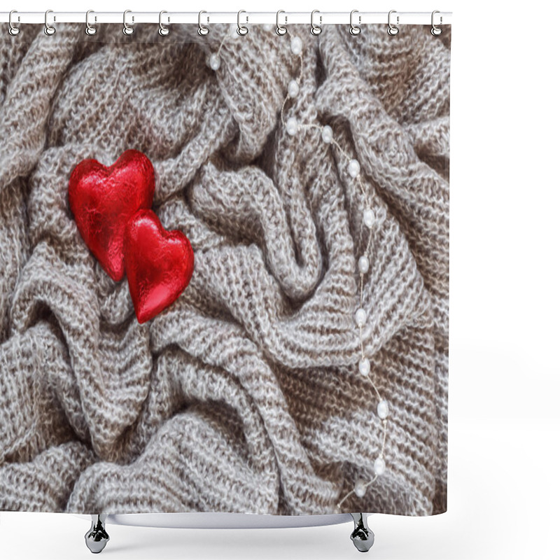 Personality  Knitted Wool, Red Heart, Pearl, Valentine Shower Curtains