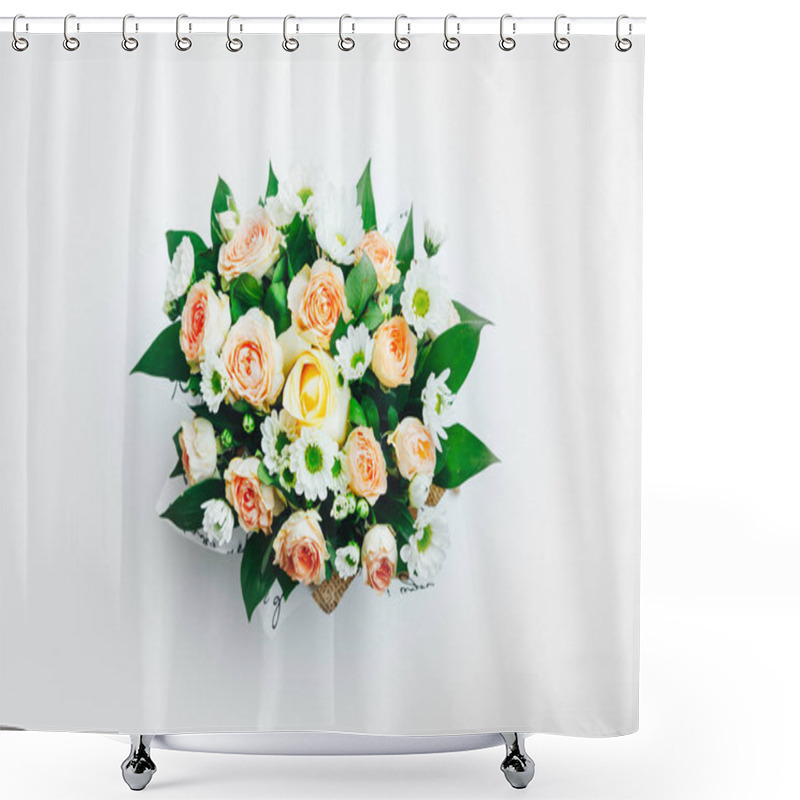 Personality  Various Flowers Bouquet On White Background Shower Curtains