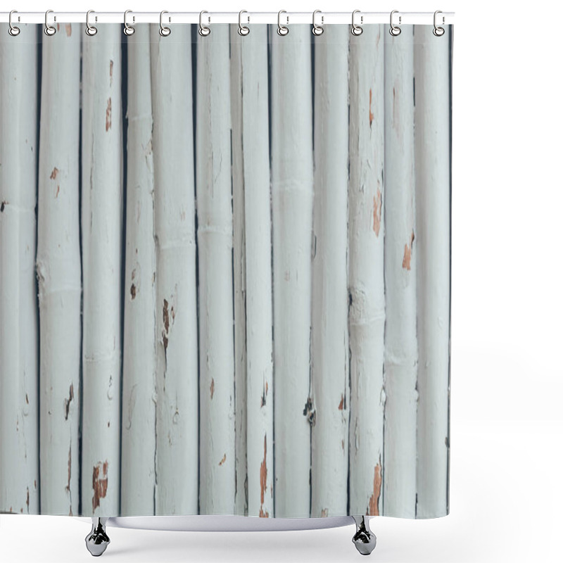 Personality  Fence Made Of Wooden Logs Painted In White For Background Shower Curtains