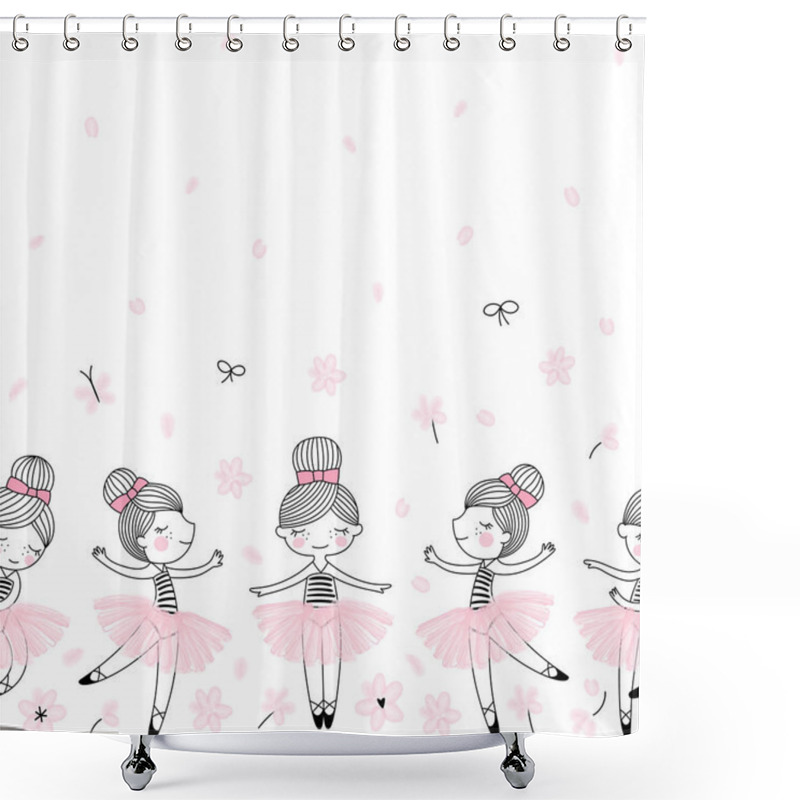 Personality  Cute Dancing Ballerina Girls Pattern. Ballet Themed Seamless Background. Shower Curtains