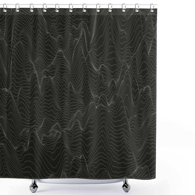 Personality  Abstract Background With Distorted Line Shapes On A Black Background. Monochrome Sound Line Waves Shower Curtains