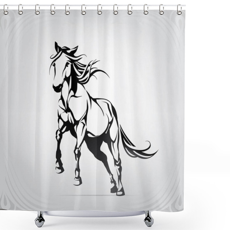 Personality  Vector Silhouette Of A Running Horse Shower Curtains