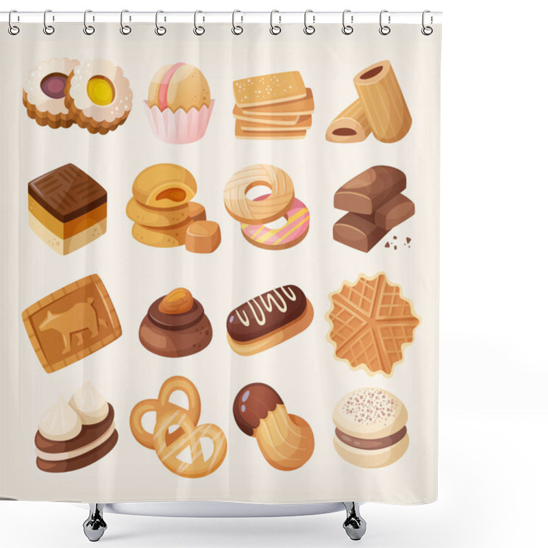 Personality  Cookies And Biscuits Icons Set Shower Curtains