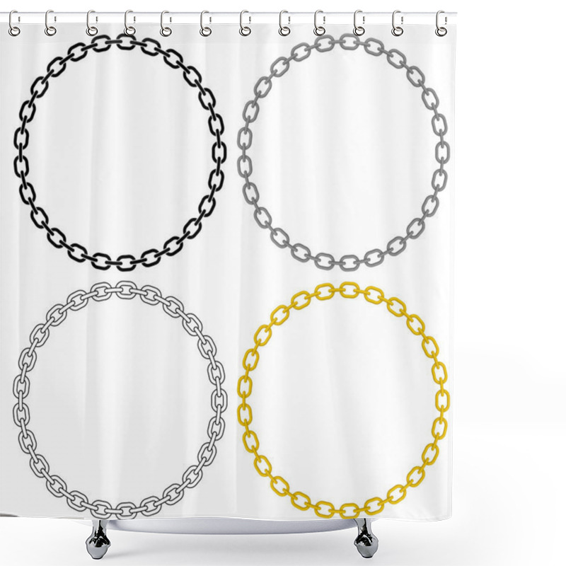 Personality  Metal Chain Links, Sharp Clean Vector Illustration, Linked In A Perfect Circle, In Black Fill, Black Outline, Grey And Gold Tone Versions, And Isolated For Easy Editing Shower Curtains