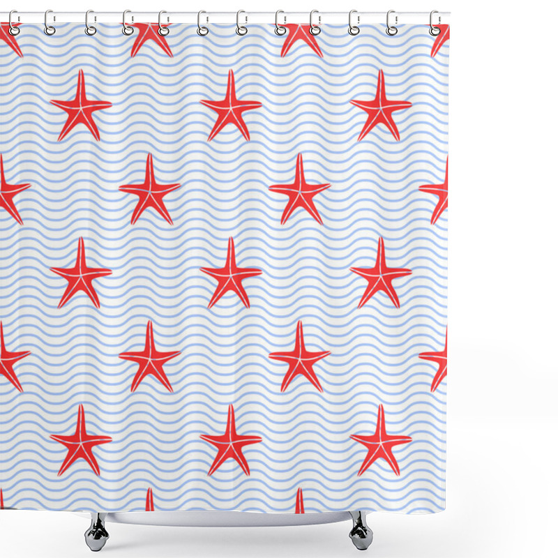 Personality  Seamless Pattern With Pink Starfishes On Stripes. Cute Nautical Background. Marine Life Background. Shower Curtains