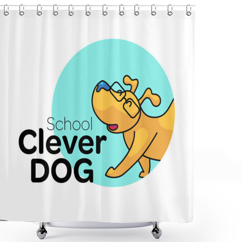 Personality  Dog School Logo Design With Cute Cartoon Dog With Contour And Place For Company Name. Pet Logotype Vector Illustration Shower Curtains