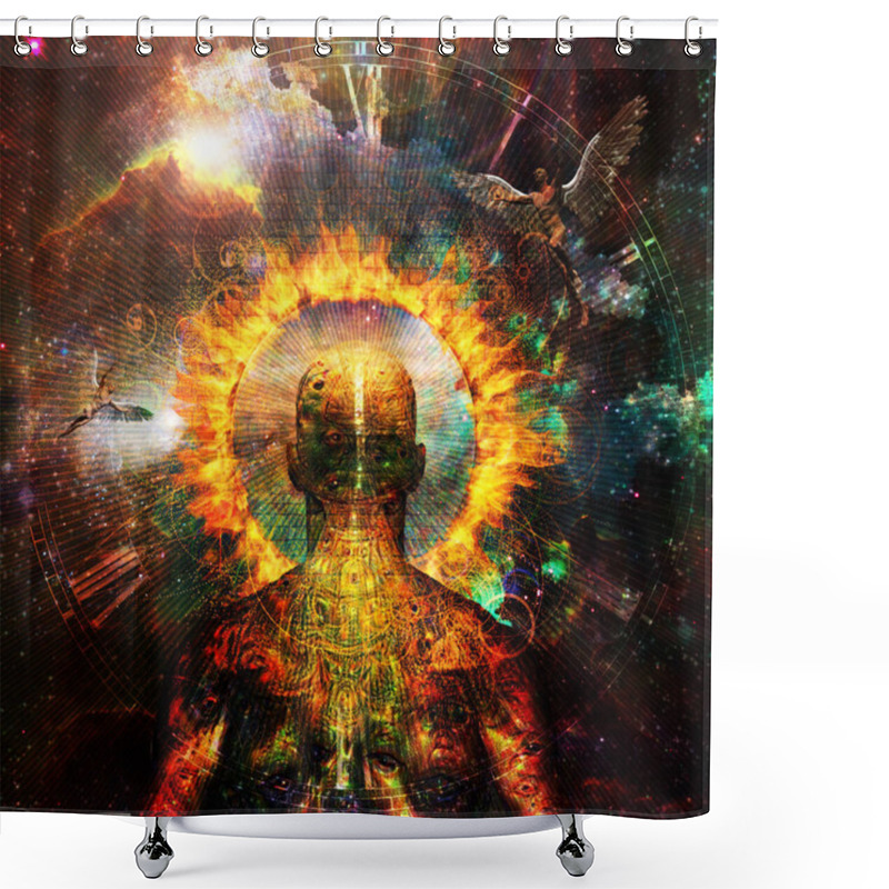 Personality  Burning Aura. Man With Flamed Halo. 3D Rendering Shower Curtains