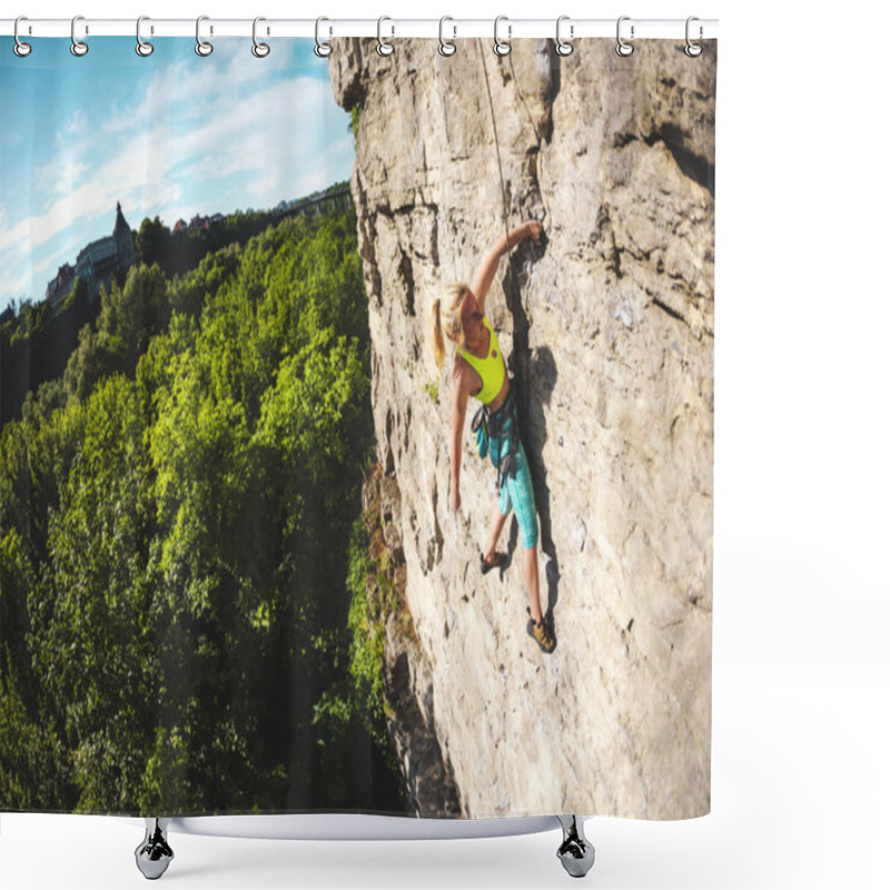 Personality  The Girl Climbs The Rock. Shower Curtains