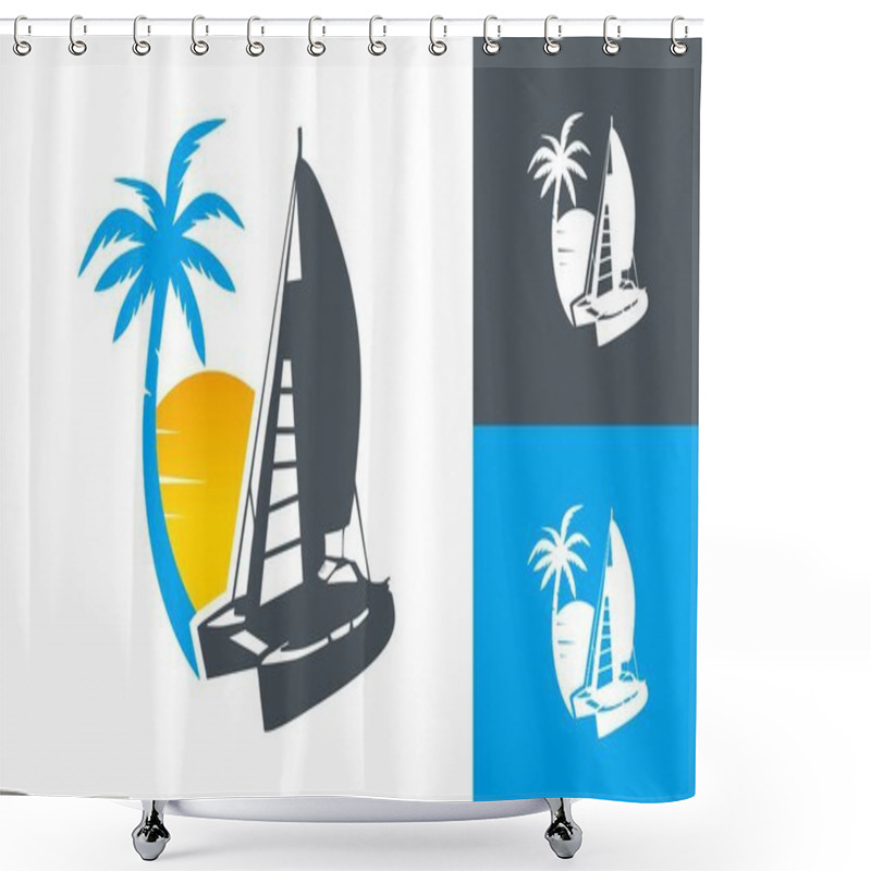 Personality  Island And Ship Travel Logo Set Icon Shower Curtains