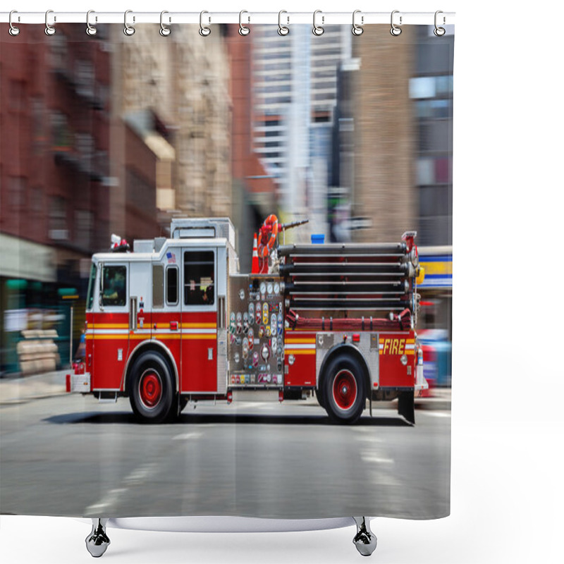 Personality  Fire Trucks And Firefighters Brigade In The City Shower Curtains