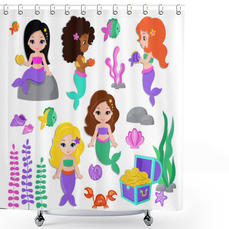 Personality  Collection Of A Cute Little Mermaids. Vector Illustration. Shower Curtains