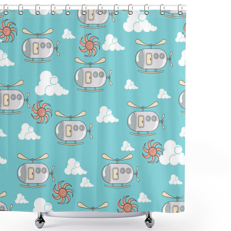 Personality  Vector Pattern With Funny Cartoon Helicopters Shower Curtains