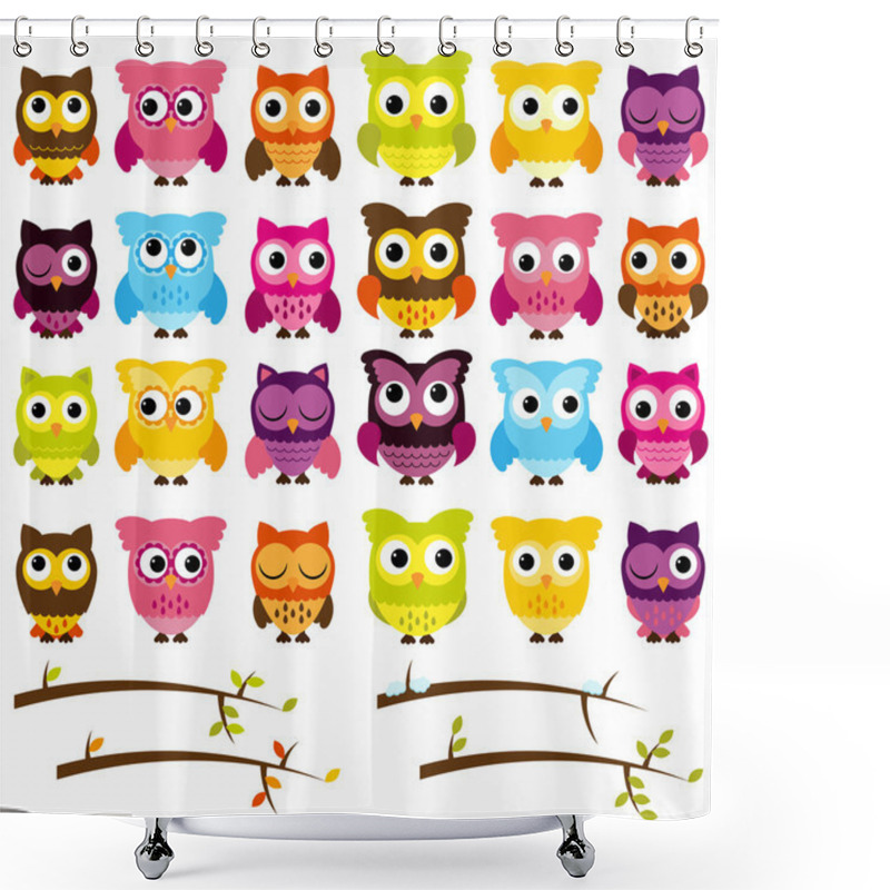 Personality  Vector Collection Of Cute Owls And Seasonal Branches Shower Curtains