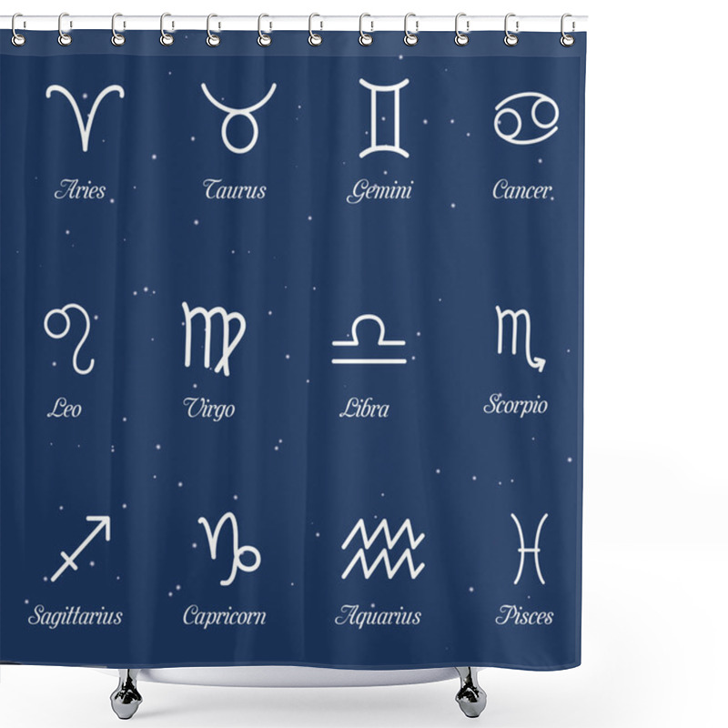 Personality  Icons Of Zodiac Signs On The Night Sky Shower Curtains