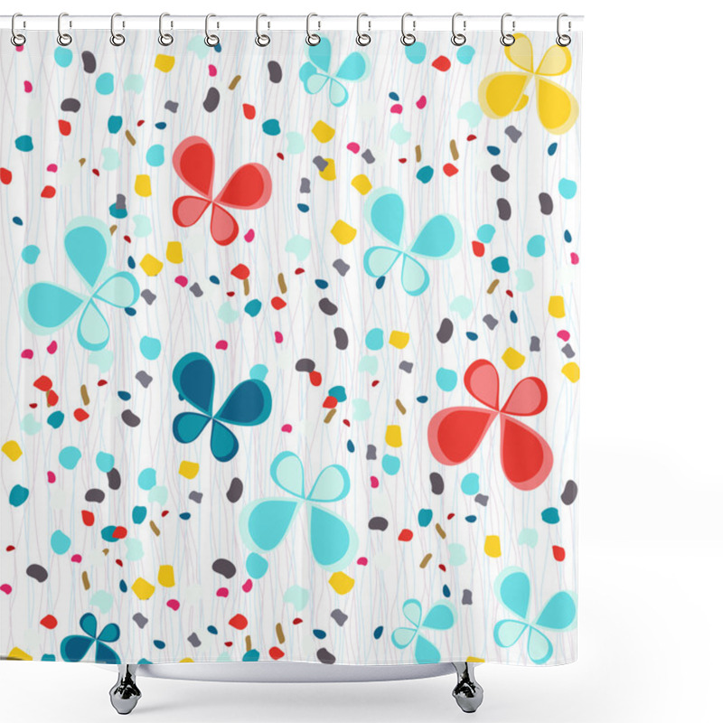 Personality  Blue Cover With Decorative Elements And Flowers Shower Curtains