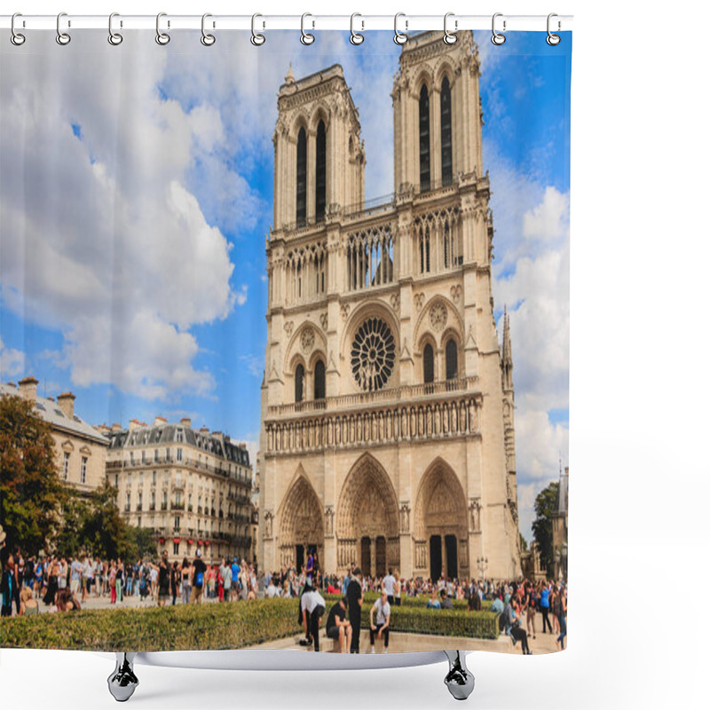 Personality  Tourists Queuing To Enter The Notre Dame Cathedral In Paris, Fra Shower Curtains