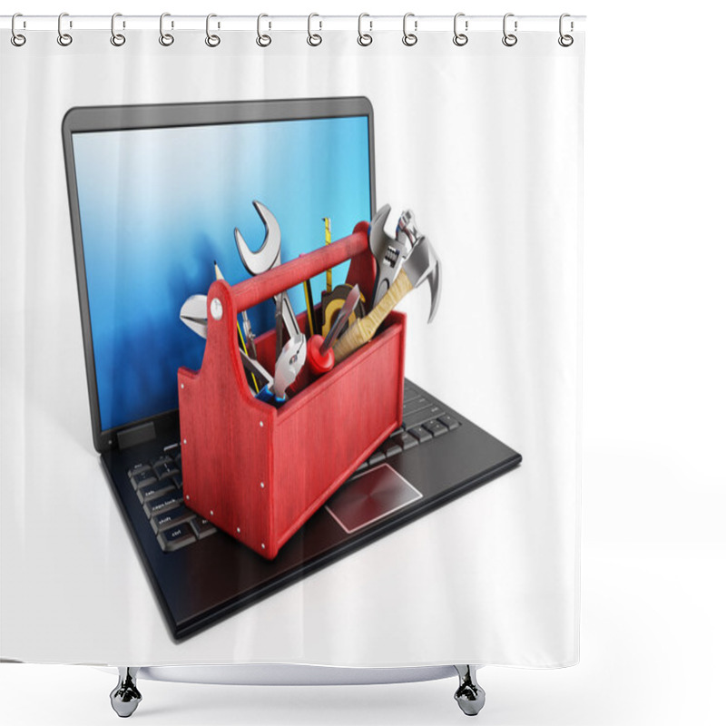 Personality  Red Toolbox Standing On Laptop Computer Shower Curtains