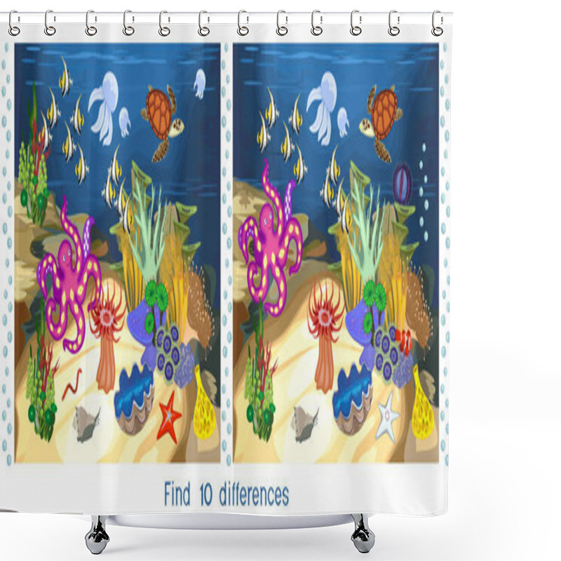 Personality  Find Ten Differences. Game For Children With Ecosystem Of Coral Reef With Different Marine Inhabitants Shower Curtains