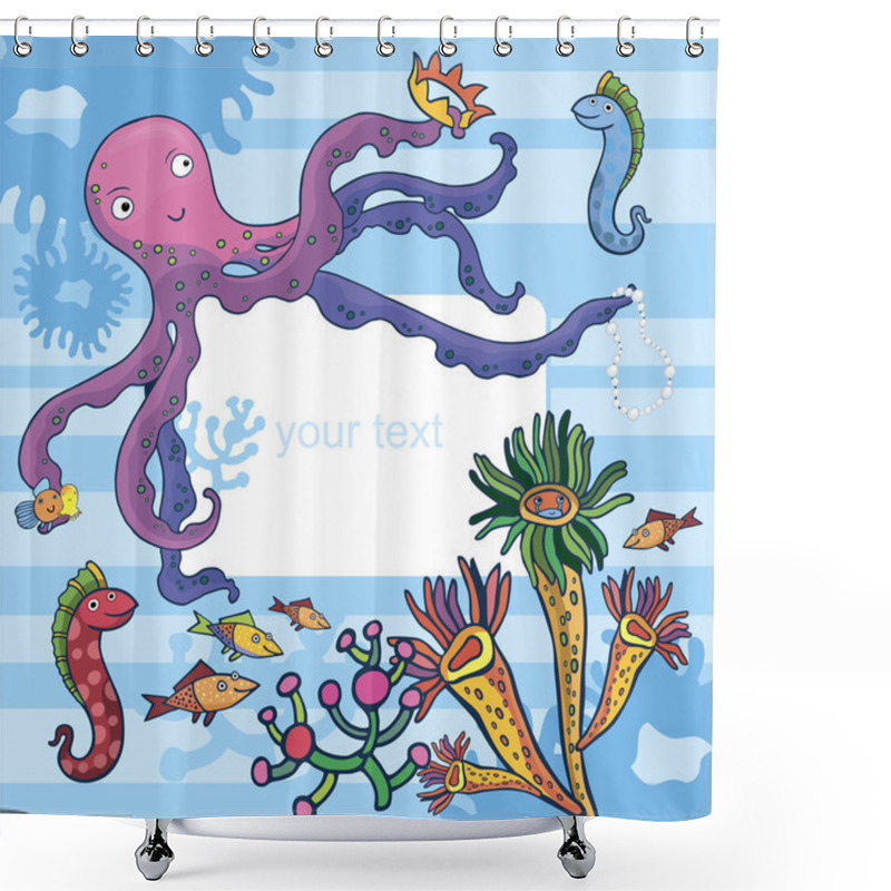 Personality  Sea Inhabitants, Funny Cartoon Characters Shower Curtains