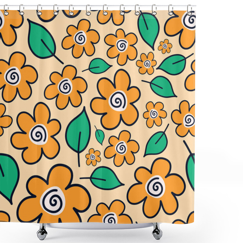 Personality  A Hand Drawn, Retro Style Seamless Pattern With Doodle Daisy Flowers. Shower Curtains