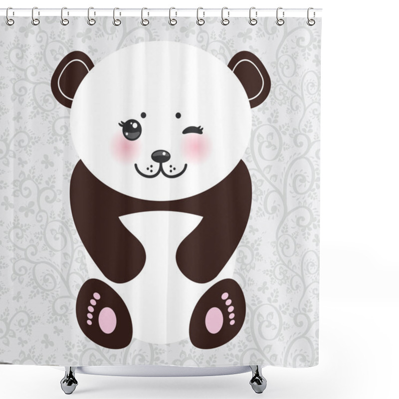 Personality  Kawaii Funny Panda White Muzzle With Pink Cheeks And Winking Black Eyes. Vector Shower Curtains