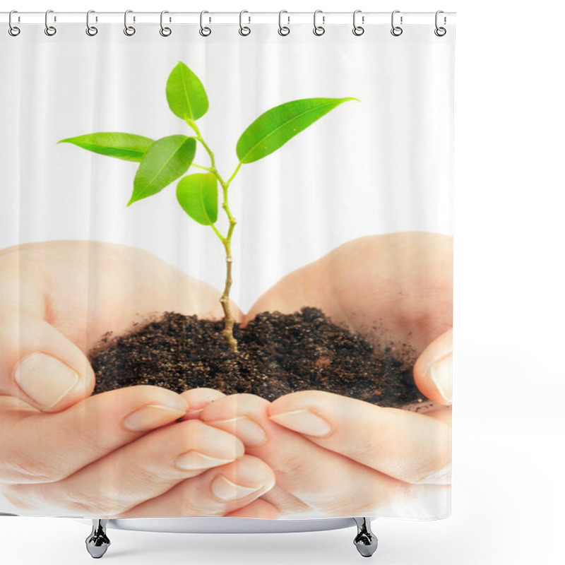 Personality  Human Hands And Young Plant Shower Curtains