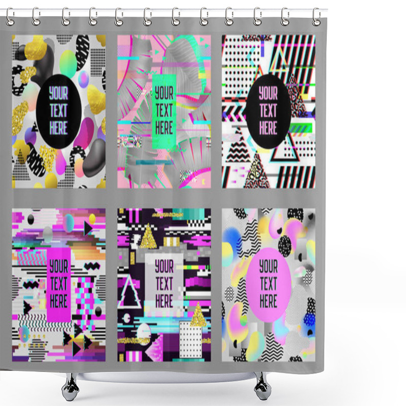 Personality  Glitch Futuristic Posters, Covers Set. Hipster Design Compositions For Brochures, Flyers, Placards, Banners. Trendy Templates. Vector Illustration Shower Curtains