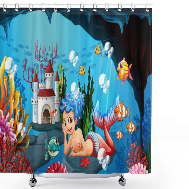 Personality  Mermaid And Many Fish Under The Ocean Shower Curtains