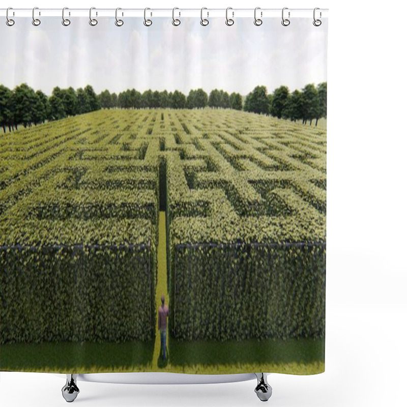 Personality  Man Walking Into The Big Labyrinth 3D Rendering Shower Curtains