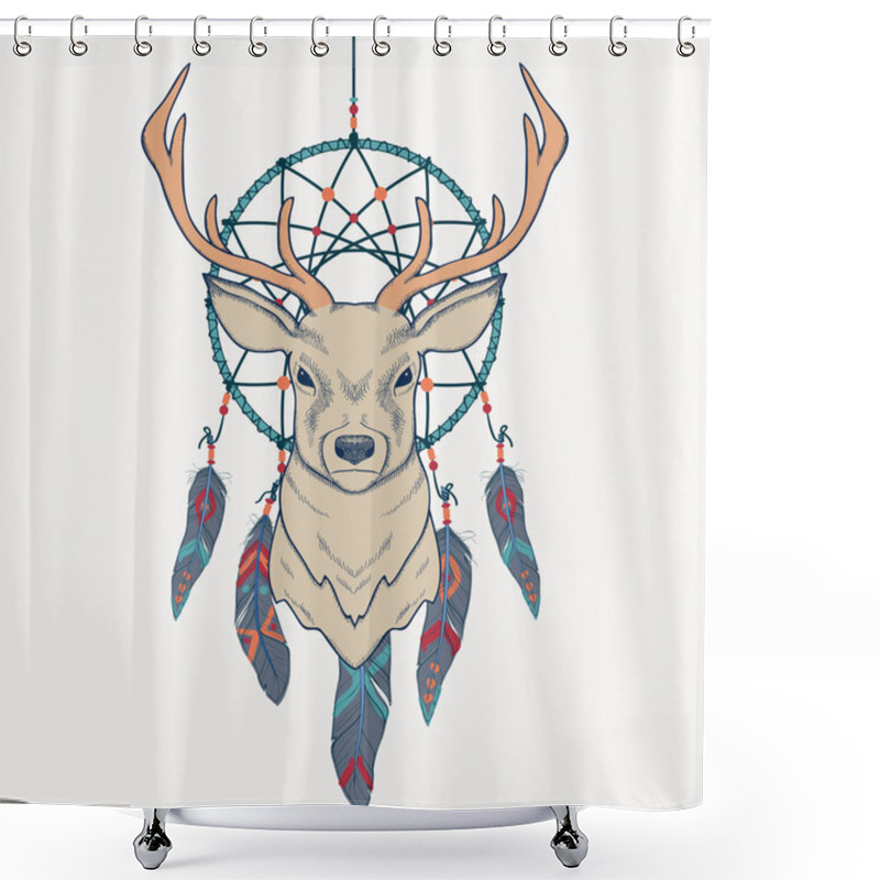 Personality  Vector Illustration With Deer And Dream Catcher Shower Curtains