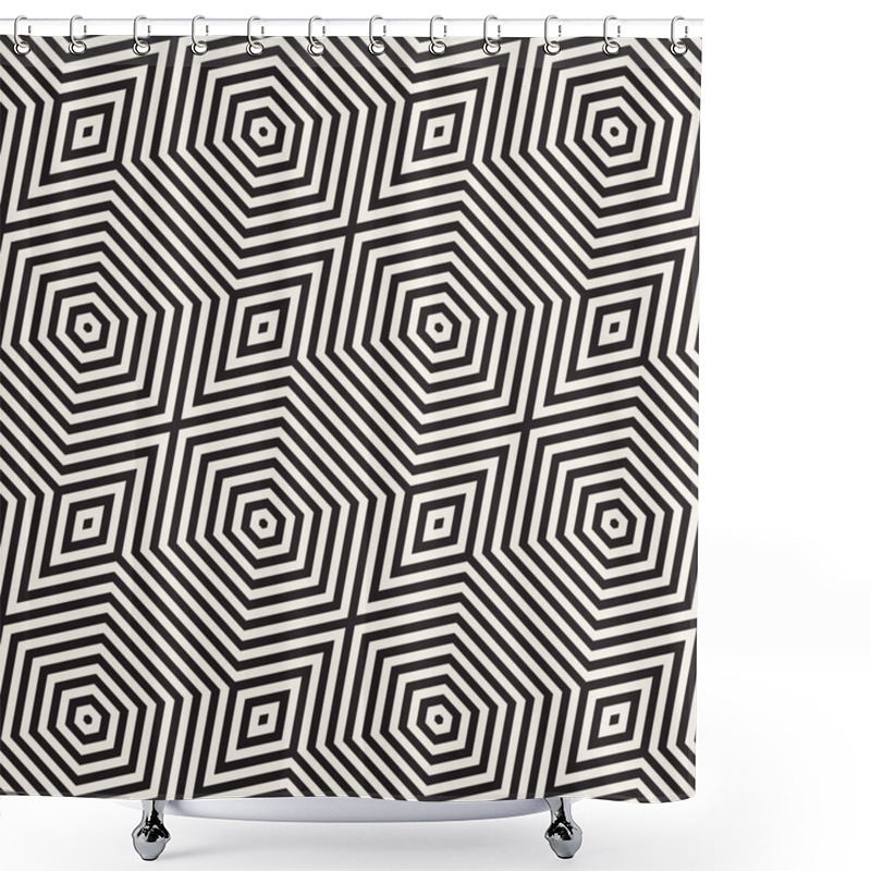 Personality  Vector Seamless Pattern. Repeating Lattice Abstract Background. Linear Grid From Striped Hexagonal Elements. Shower Curtains