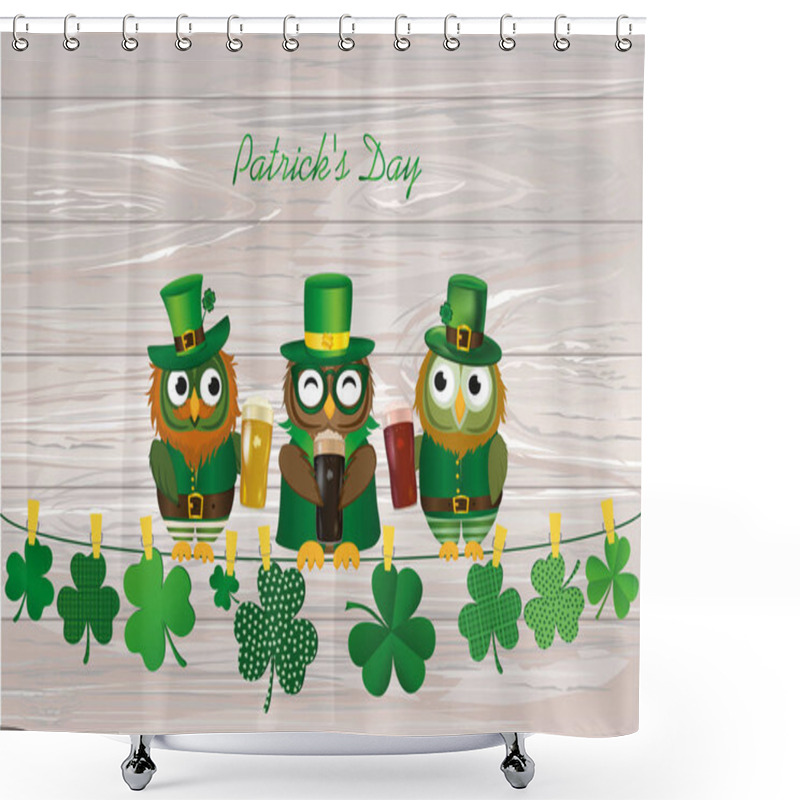 Personality  Three Owls In National Dress Drinking Beer In Glasses Sitting  Shower Curtains