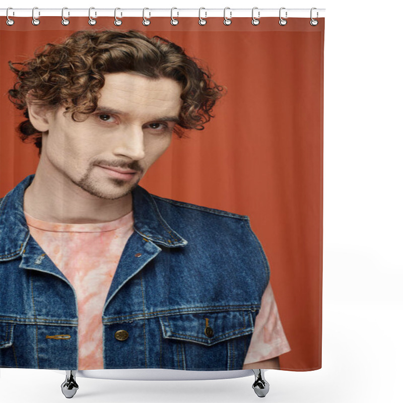 Personality  A Handsome Man Shows Deep Emotion In A Vibrant Setting. Shower Curtains