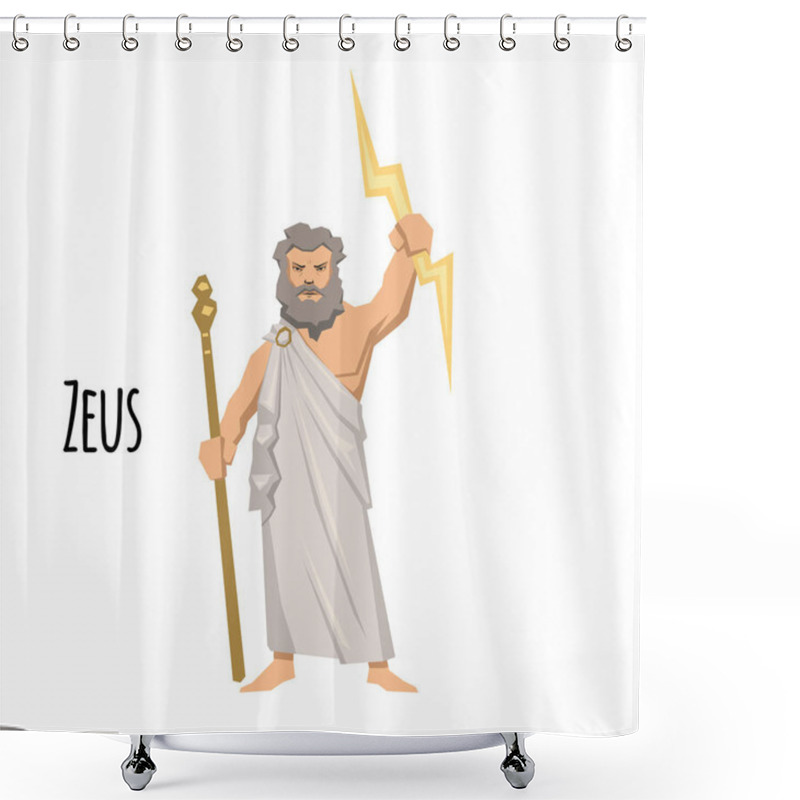 Personality  Zeus, The Father Of Gods And Men, Ancient Greek God Of Sky. Mythology. Flat Vector Illustration. Isolated On White Background. Shower Curtains