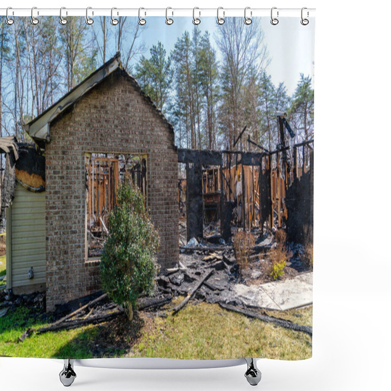 Personality  Remains Of A Fire Damaged Single Family Home Shower Curtains