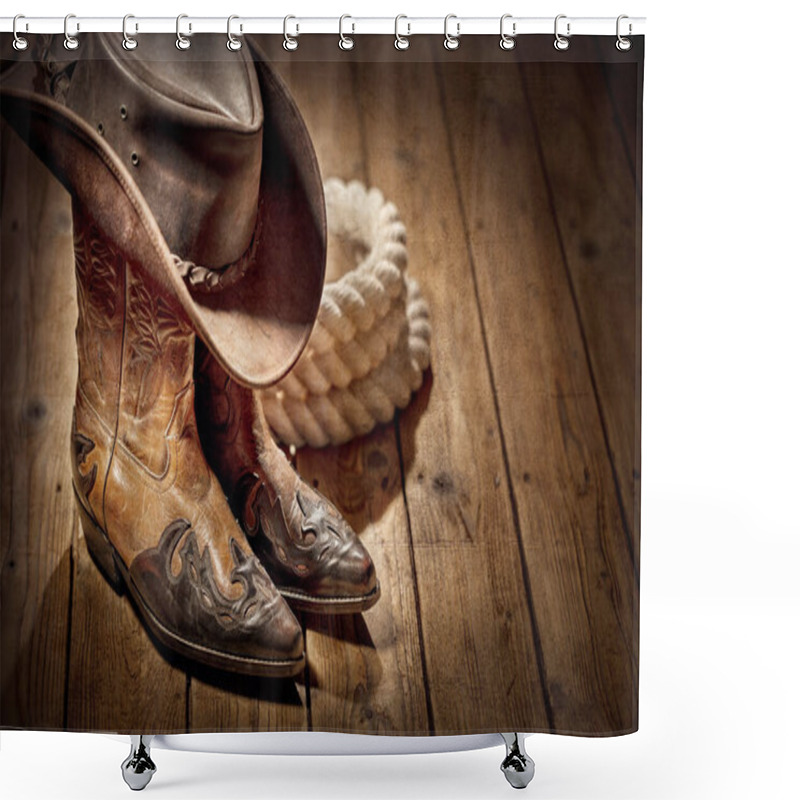 Personality  Country Music Festival Live Concert Or Rodeo With Cowboy Hat And Boots Background Shower Curtains