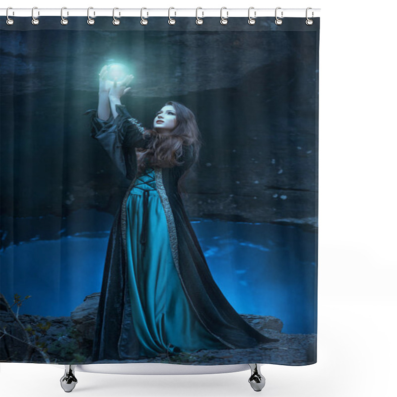 Personality  The Witch With Magic Ball In Her Hands Causes A Spirits Shower Curtains