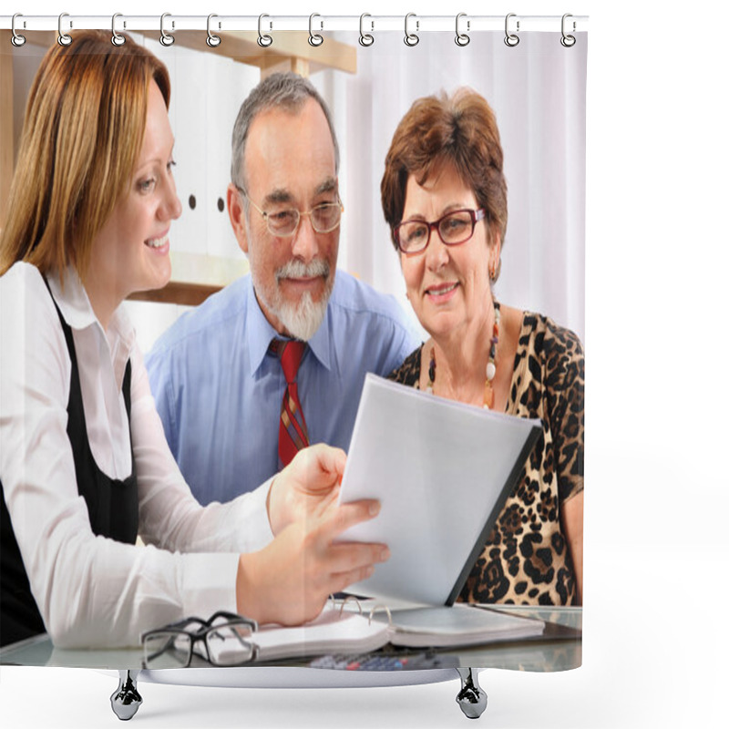 Personality  Senior Couple Meeting With Financial Advisor Shower Curtains