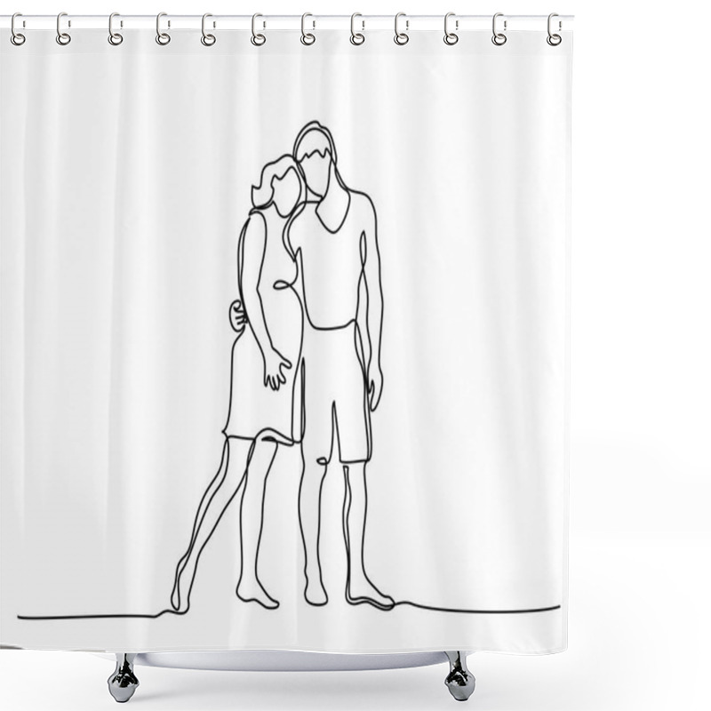 Personality  Happy Pregnant Woman Walking With Her Husband Shower Curtains